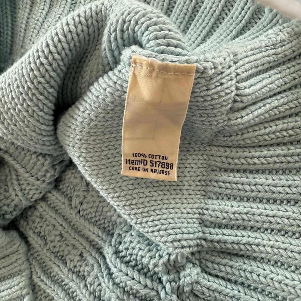 LL Bean Aqua Blue Double L Mixed Cable Crew Neck Pullover Sweater Size LARGE - Picture 9 of 9
